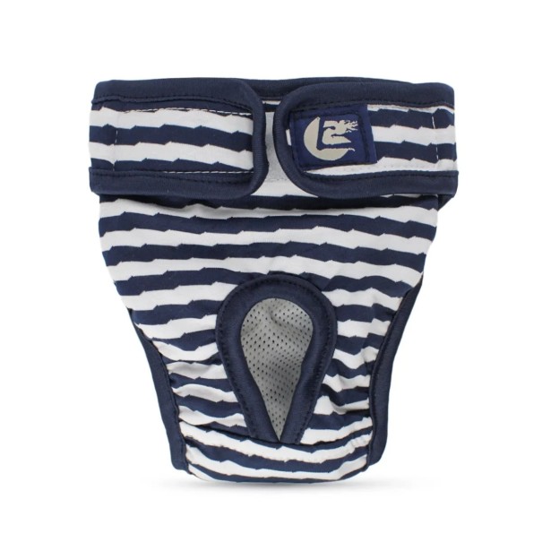 Gestreepte hondenwarmtebroek Maat XXL Tailleomtrek 55-65 cm Wasbare hygiënische broek Verstelbare taille Ademend comfortabel donkerblauw