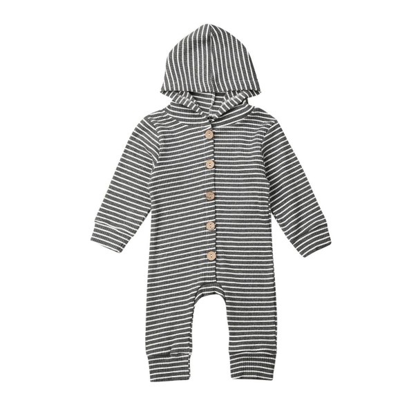 Gestreepte jumpsuit voor baby&#39;s T2723 grijs 0-3 maanden