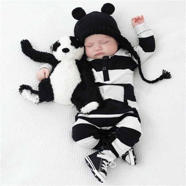 Gestreepte jumpsuit voor baby&#39;s - Zwart en wit