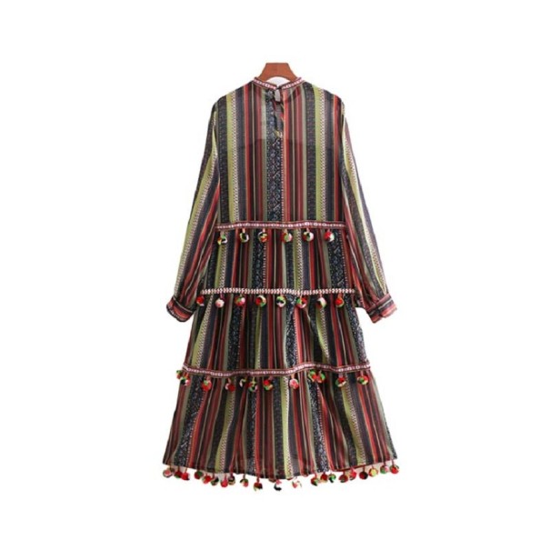 Gestreepte jurk met pompons