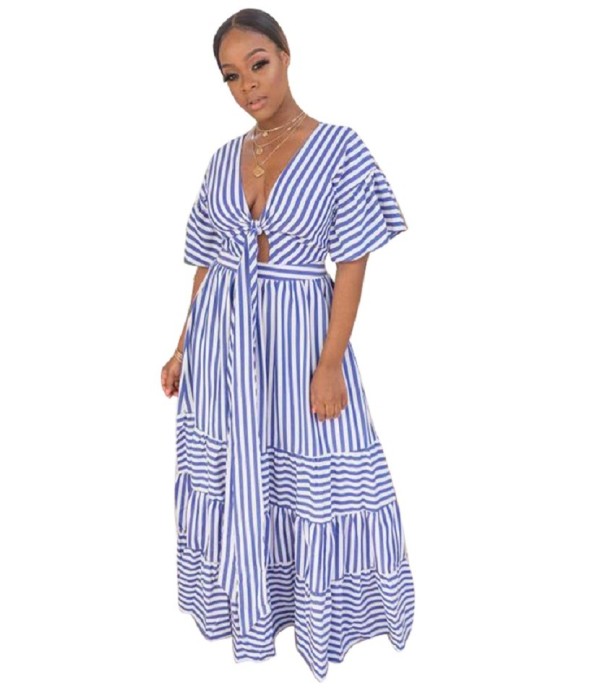 Gestreepte maxi-jurk L