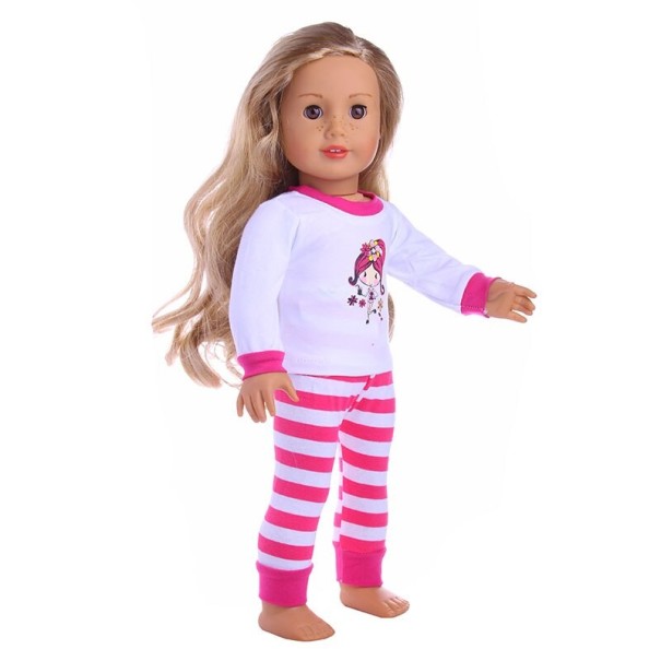 Gestreepte poppenoutfit donkerroze