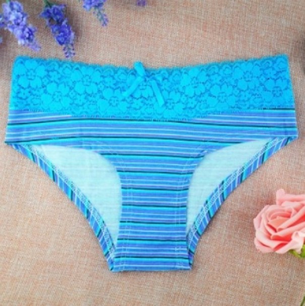 Gestreepte slip met bloemenversiering blauw M