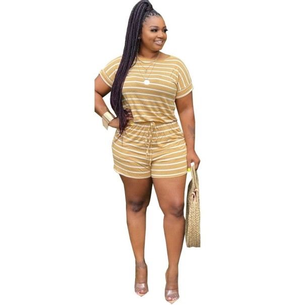 Gestreepte top en short voor dames donkergeel 3XL