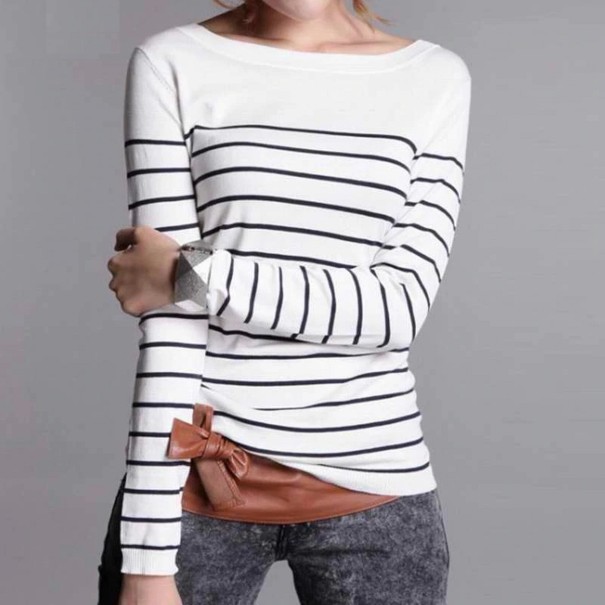 Gestreepte trui voor dames wit XS