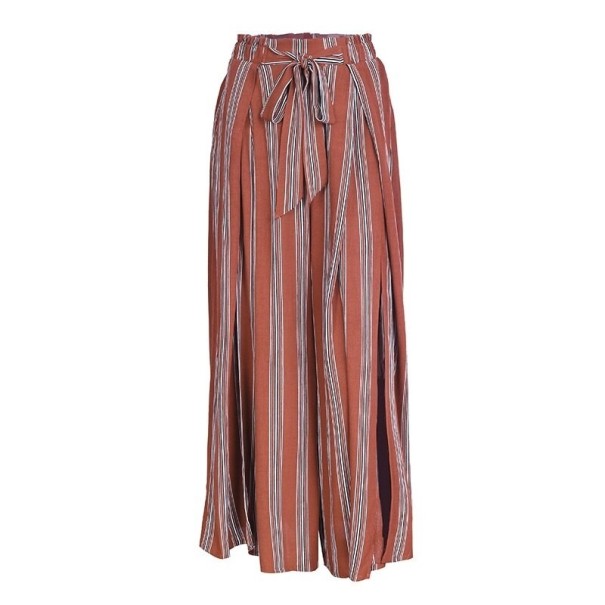 Gestreifte Damenhose mit Schlitz braun L