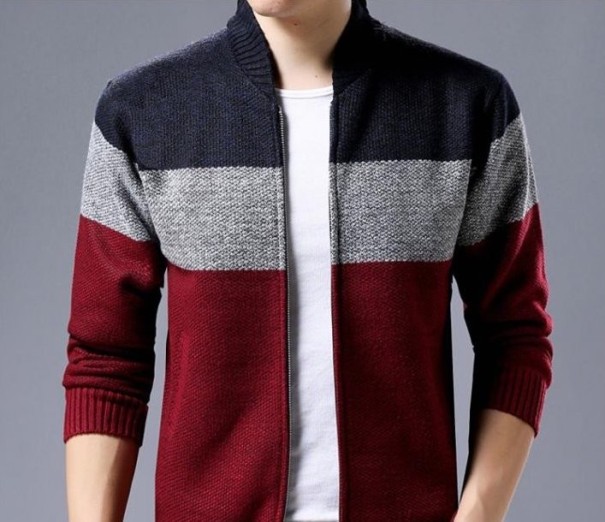 Gestreifte Herrenjacke J2083 rot XS