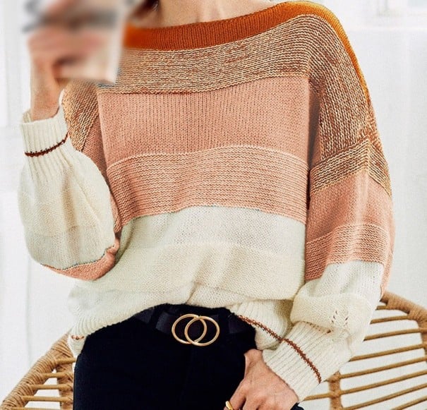 Gestreifter Damenpullover G338 orange M