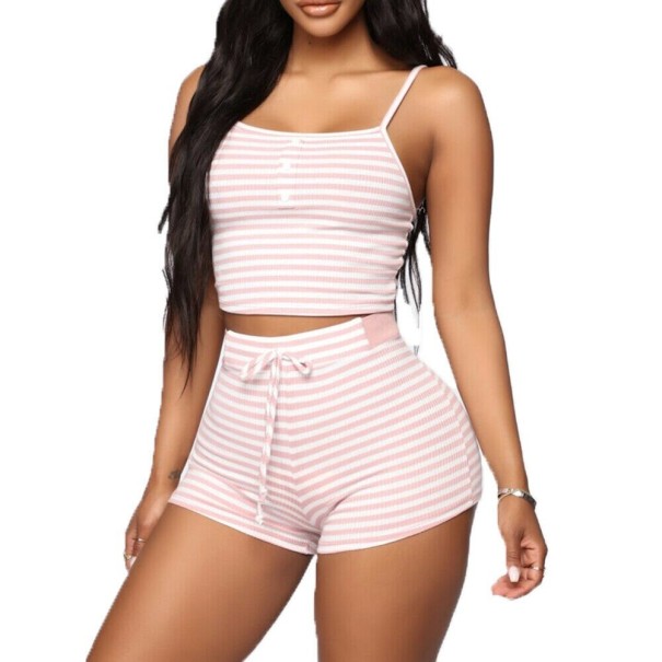 Gestreifter Damenpyjama P2934 rosa M