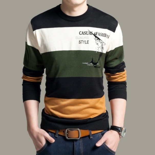 Gestreifter Herrenpullover F259 armeegrün XS