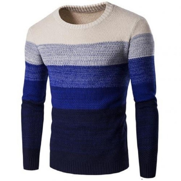 Gestreifter Herrenpullover F270 dunkelblau M