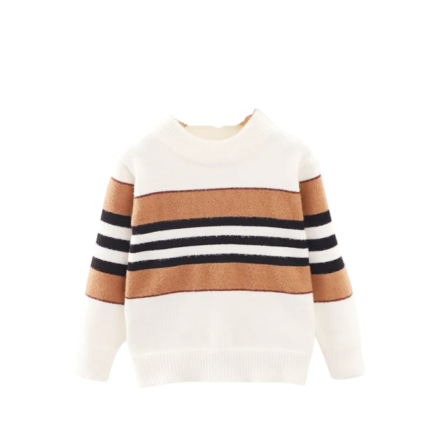 Gestreifter Kinderpullover mit Rundhalsausschnitt Langarm Polyester Acetat Bunte Streifen Herbst- und Winterstrickpullover für Jungen und Mädchen weiß 4