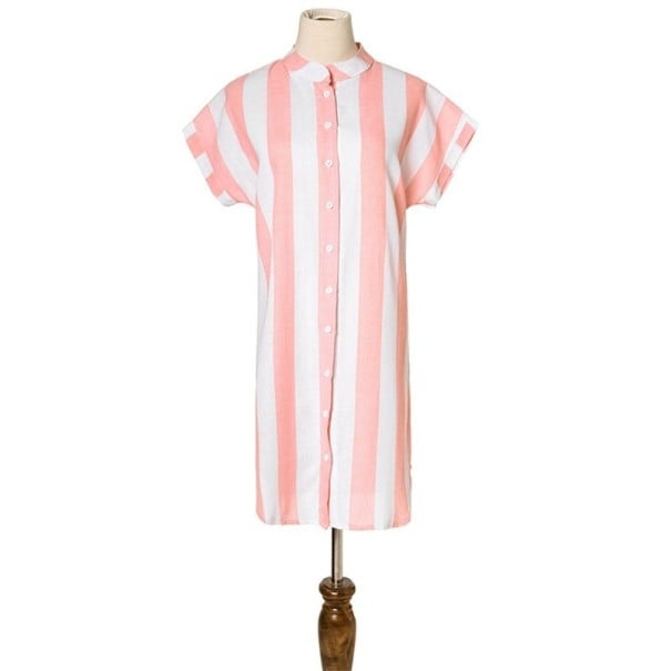 Gestreiftes Hemd-Minikleid rosa S