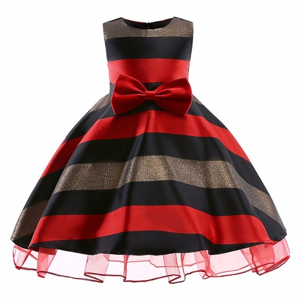 Gestreiftes Mädchenkleid mit Schleife J1271 rot 9