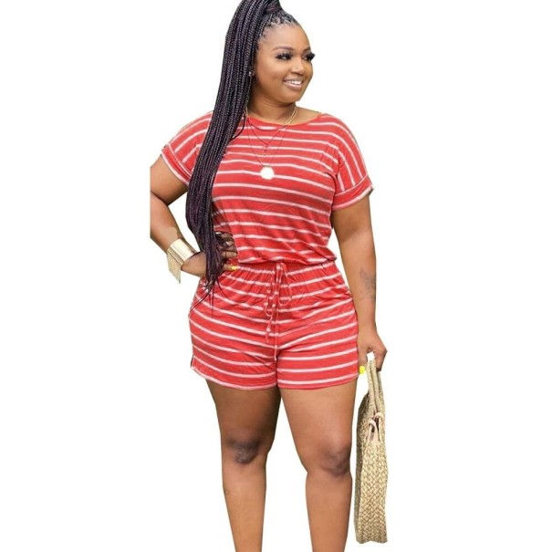 Gestreiftes Oberteil und Shorts für Damen rot 3XL