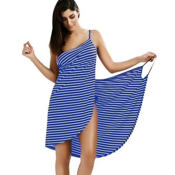 Gestreiftes Sommerkleid für Damen P1174 blau S