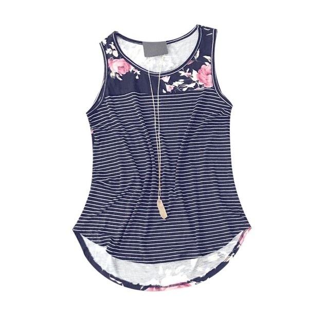 Gestreiftes Tanktop für Damen mit Blumen dunkelblau S