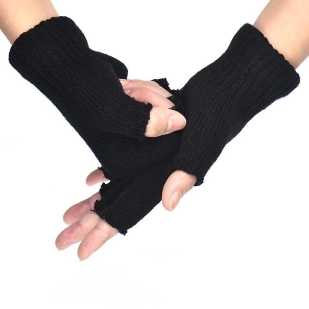 Gestrickte fingerlose Damenhandschuhe – Schwarz 1