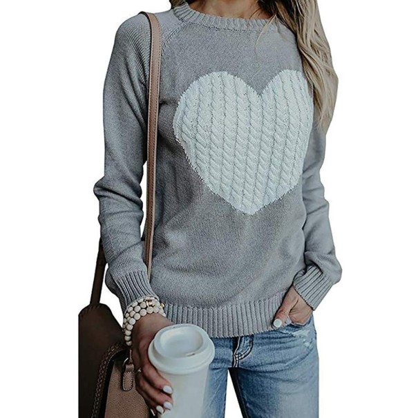 Gestrickter Herzpullover für Damen grau L