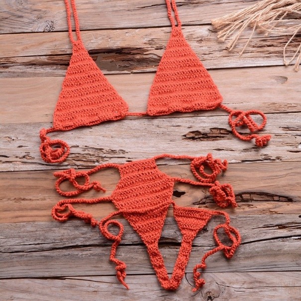 Gestrickter Mikro-Bikini für Damen P739 ziegelstein XS