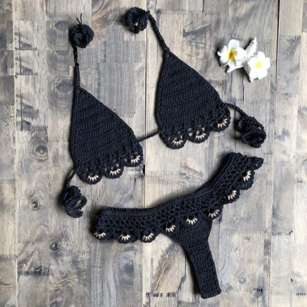 Gestrickter Mikro-Bikini für Damen P904 schwarz S