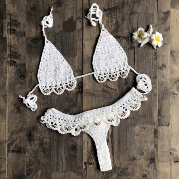 Gestrickter Mikro-Bikini für Damen P904 weiß XS