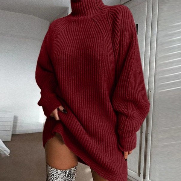 Gestrickter Oversize-Rollkragenpullover für Damen G320 weinrot S