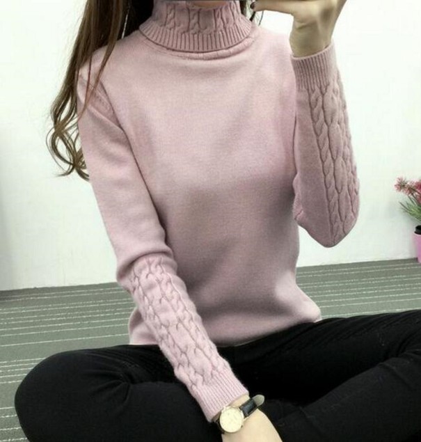 Gestrickter Rollkragenpullover für Damen A2125 rosa XS