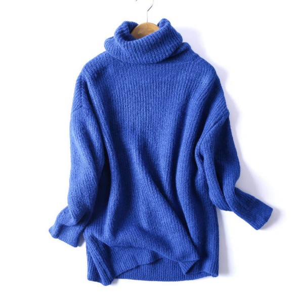 Gestrickter Rollkragenpullover für Damen A2931 blau M