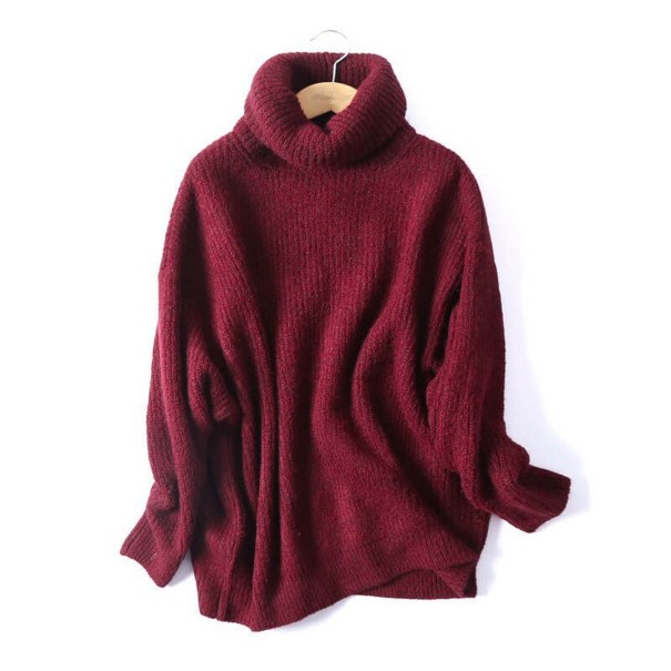 Gestrickter Rollkragenpullover für Damen A2931 burgunderrot S