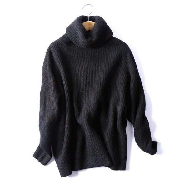 Gestrickter Rollkragenpullover für Damen A2931 schwarz M