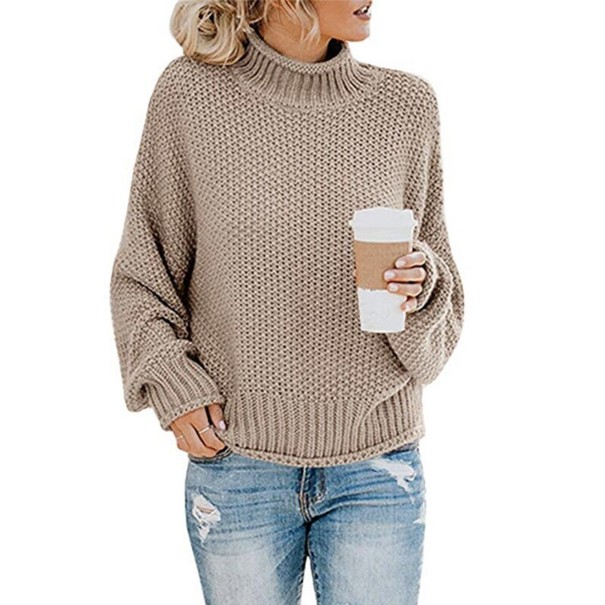 Gestrickter Rollkragenpullover für Damen G250 khaki L