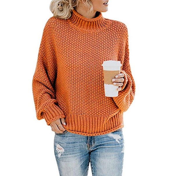 Gestrickter Rollkragenpullover für Damen G250 orange S