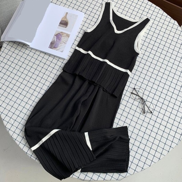 Gestricktes Oberteil und Hose für Damen schwarz
