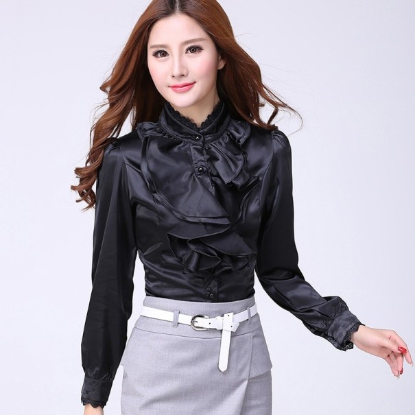 Getailleerd damesshirt met ruches zwart M