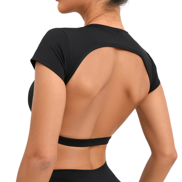 Gewatteerde workouttop voor dames, sporttop met pads, sporttop met uitsparing aan de achterkant