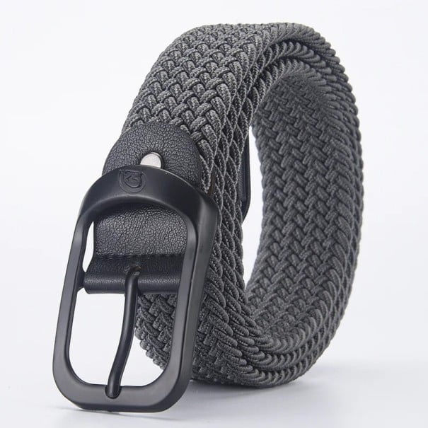 Gewebter elastischer Gürtel Unisex 3,3 cm Schwarzer Textilgürtel mit Metallschnalle Flexibles Modeaccessoire für Jeans, Hosen und Shorts grau 110 cm