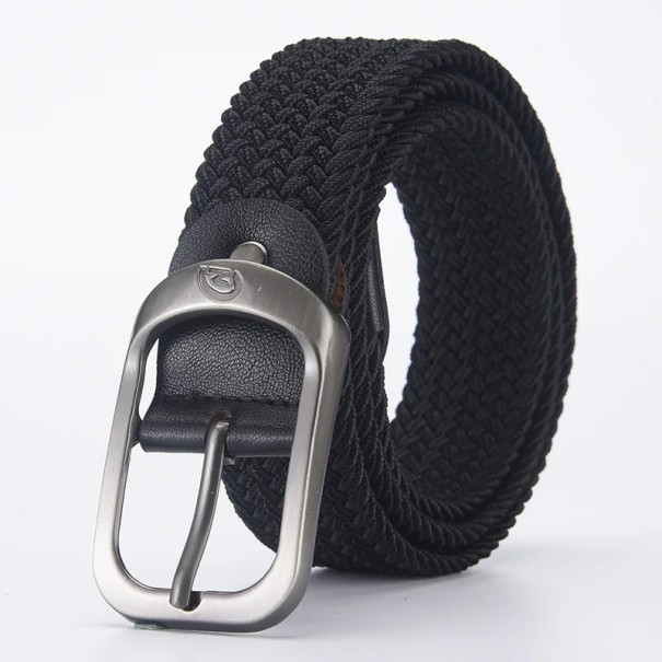 Geweven elastische unisex riem Breedte 3,3 cm Flexibele textiel riem met metalen gesp Mode accessoire voor jeans Shorts en pantalons zwart 110 cm