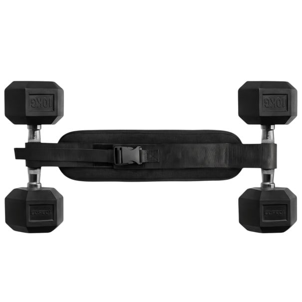 Gewichtsgurt für Hip Thrust 63 x 13 cm mit verstellbarem Riemen und Schnalle zur Befestigung von zwei Kurzhanteln beim Heimtraining schwarz