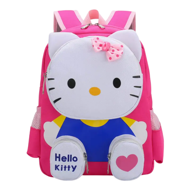 Ghiozdan roz pentru copii 33 x 26 x 11 cm cu motiv Hello Kitty Buzunar principal cu fermoar 3 buzunare frontale 2 buzunare laterale Potrivit de la 5 ani 1