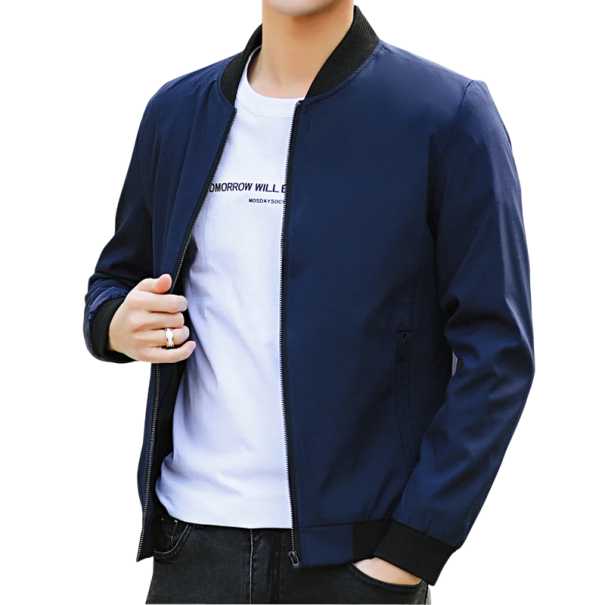 Giacca casual da uomo con zip Giacca sportiva semplice con maniche lunghe Elegante giacca bomber primaverile per il tempo libero e l'uso quotidiano blu S