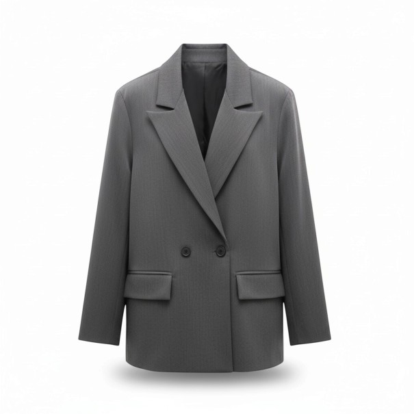 Giacca da donna doppiopetto Taglio oversize morbido Rever appuntito e tasche con pattina Fodera Poliestere Giacca elegante da lavoro grigio L