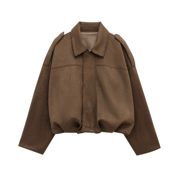 Giacca da donna in suede taglio oversize Cappotto elegante con colletto Materiale morbido Soprabito alla moda per autunno e primavera marrone M