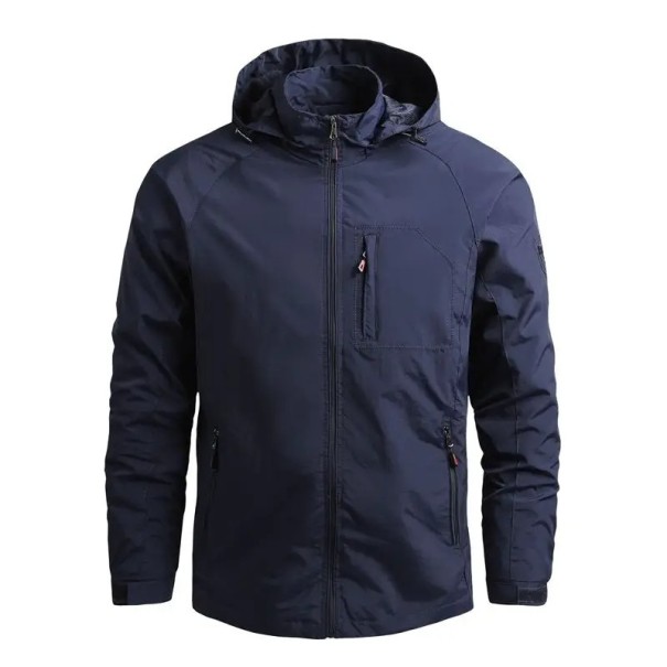 Giacca da uomo outdoor con cappuccio Giacca a vento impermeabile con zip e tasche Giacca leggera per il tempo libero Giacca sportiva per la natura blu XL