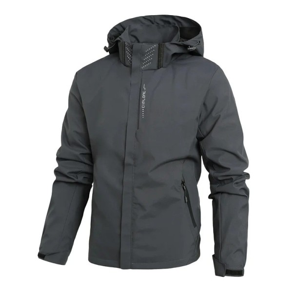 Giacca da uomo outdoor con cappuccio Giacca impermeabile e antivento con zip Giacca turistica da pioggia con tasche per autunno e primavera grigio XXS