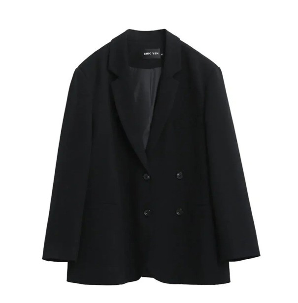 Giacca elegante da donna con colletto e bottoni Giacca da cerimonia monocolore in poliestere, spandex e rayon Giacchino alla moda in vari colori nero S