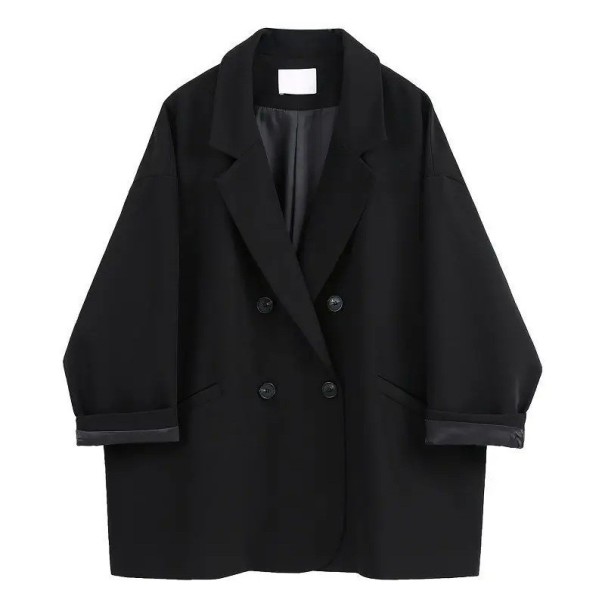 Giacca elegante da donna con colletto e tasche Giacca da cerimonia monocolore con bottoni in poliestere Giacca stilosa nero S