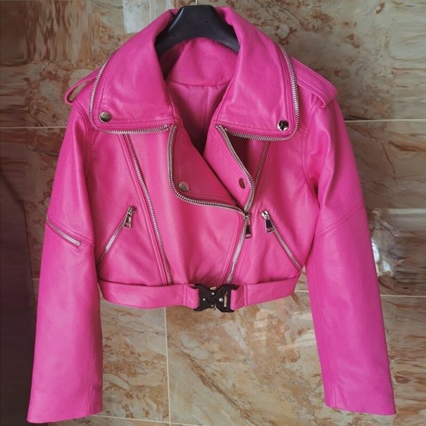 Giacca in pelle da donna P2326 rosa scuro S