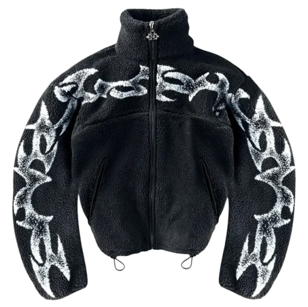 Giacca invernale da uomo Nera giacca di pile in cotone con collo alto Chiusura con zip Tasche Motivo bianco sulle maniche e sul petto Giacca invernale calda S