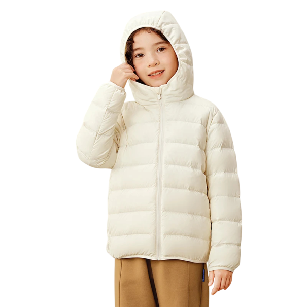 Giacca invernale per bambini con cappuccio Chiusura con zip Tasche spaziose Realizzazione in nylon monocolore Giacca leggera bianco 6